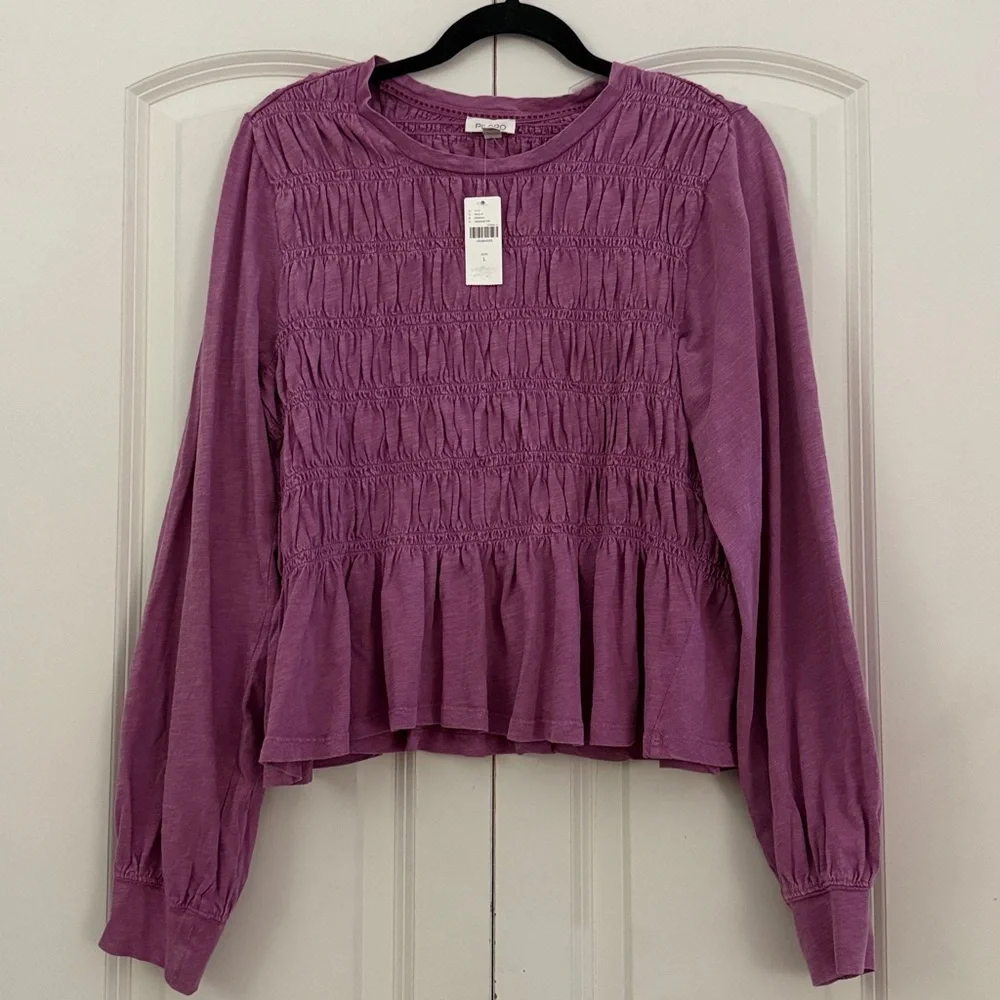 💜Anthropologie Pilcro Long-Sleeve Smocked Top - NWT